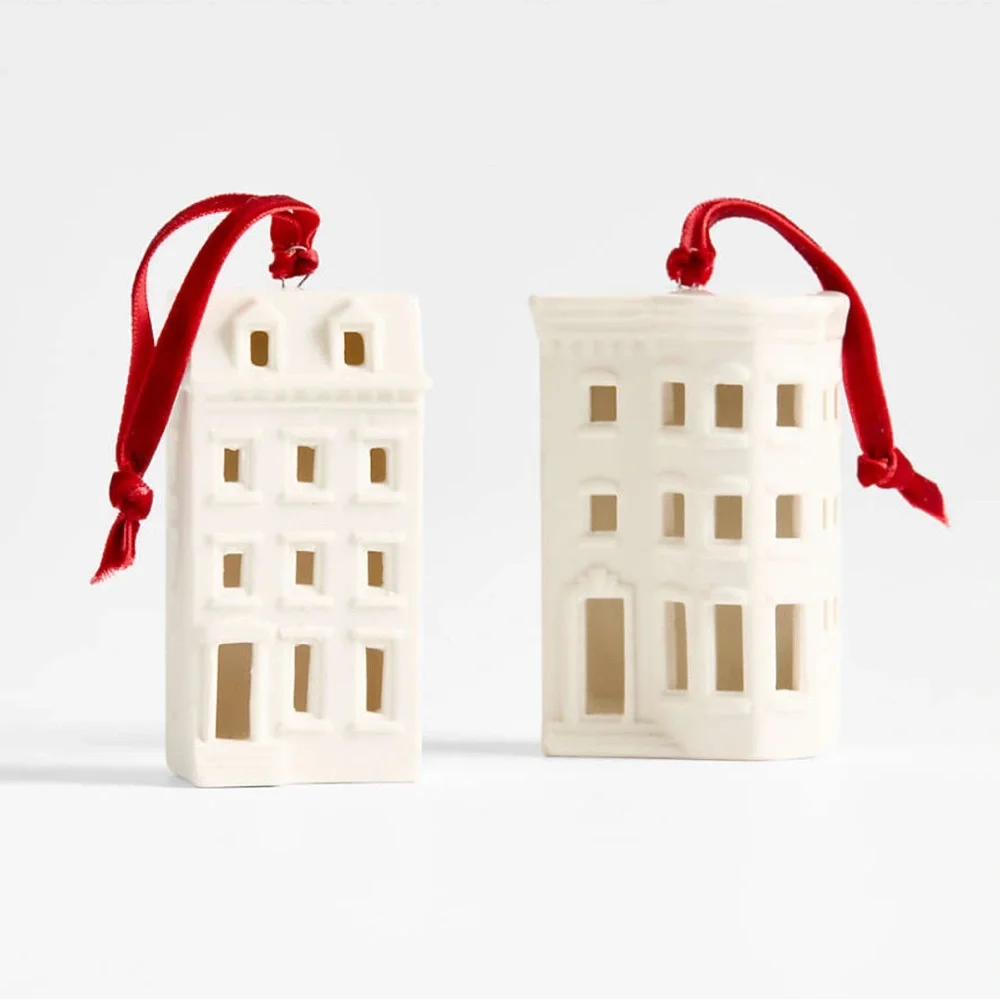 Crate&Barrel delightful brownstone Christmas ornament celebrates city living.
